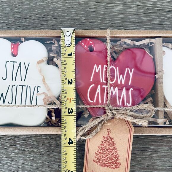 Rae Dunn Christmas Cat Theme Ceramic Ornaments Set - Picture 2 of 2